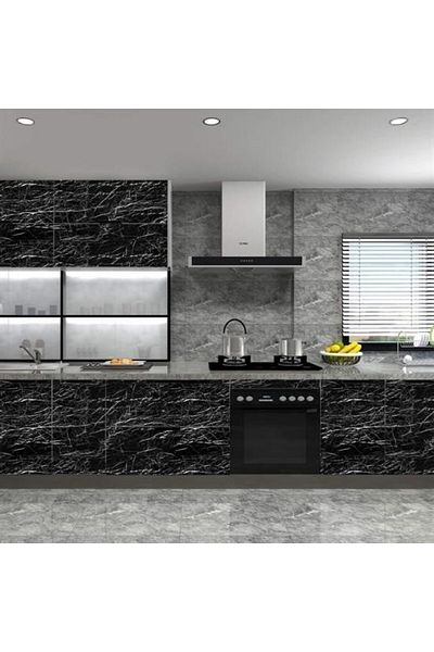 Tahtakale Toptancısı Marble Patterned Table Countertop Kitchen Waterproof Adhesive Foil Sticker Black 5x0,6m