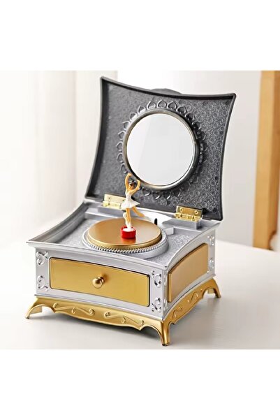 hediyeconcepti Vintage Balerin Müzik Kutusu Makyaj Aynası Takı Kutusu