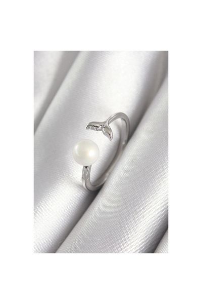 Marsilyan Brass Silver Color Ball Pearl Figure Fish Tail Model Women's Ring - TJ-BYK3075