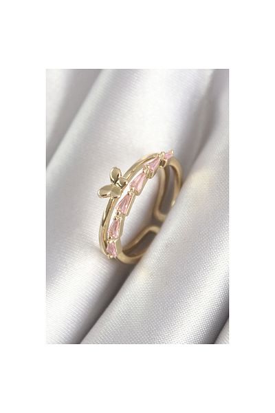Marsilyan Brass Gold Color Zircon Stone Butterfly Figure Women's Ring - TJ-BYK3074