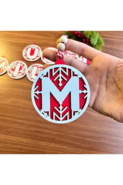 Store DumlEs® 11 Harfli Kırmızı Beyaz İpli MUTLU YILLAR Yazılı Ahşap Yılbaşı Ağaç Süsü