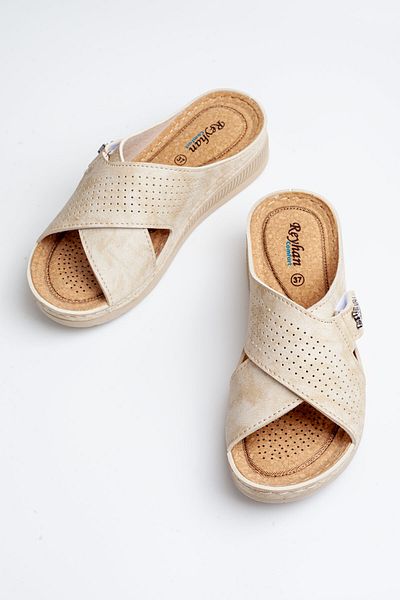 Melek Tuna Women's Anatomical Sole Wedge Heeled Orthopedic Slippers, Women's Orthopedic Slippers