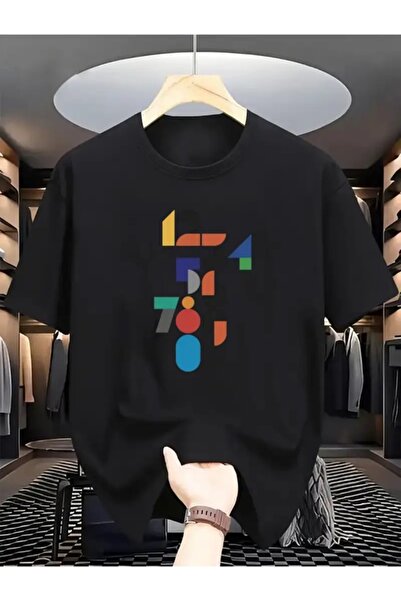 EXPECTED Tricou unisex negru supradimensionat, din bumbac, cu imprimeu cu num...