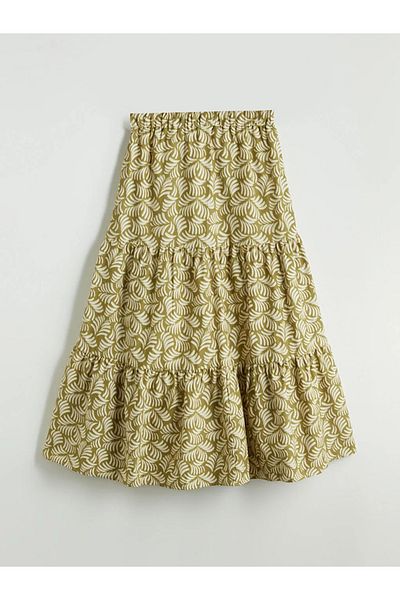LC Waikiki Lcw Modest Green Elastic Waist Patterned Katkat Skirt