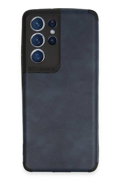 New Face Samsung Galaxy S21 Ultra Case Loop Leather Silicone - Navy Blue Zngzr
