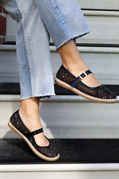 ASKA SHOES Kadın Tokalı Fileli Dikişli Espadril