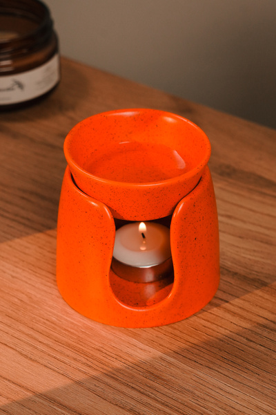 Love Bundles Turuncu Özel Tasarım Seramik El Yapımı Buhurdanlık | Mumluk | Dekoratif (1 ADET TEALİGHT MUM ILE)