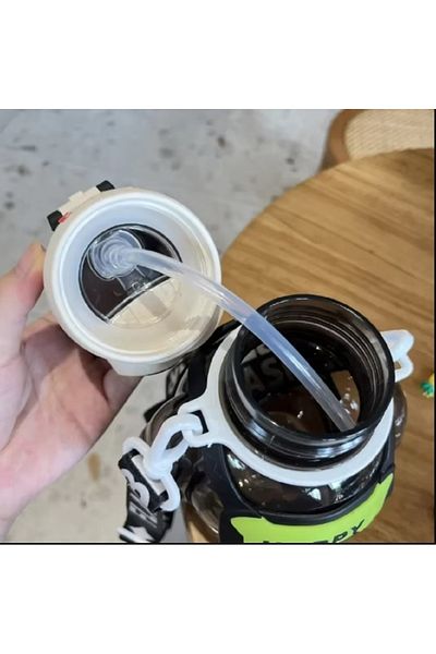 hediyeconcepti 850ml Sports Bottle with Straw Large Capacity Plastic Water Cup for Travel Portable Backpack