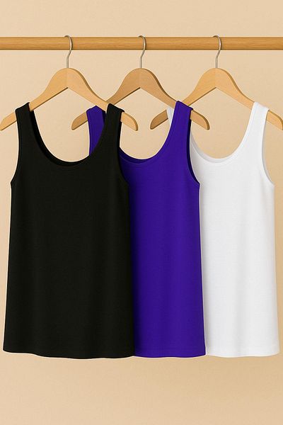 COTENCONCEPT Tricou pentru atlet cu bretele groase din bumbac, 3 bucăți