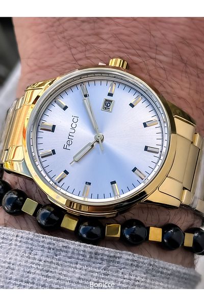 Ferrucci Yellow Steel Cord, Simple Model, Men's Wristwatch+Bracelet with Calendar