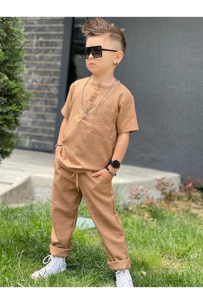 Burçak Butik Nyári rövid ujjú vászonszövet ing-nadrág alsó felső szett (EGY MÉRET NAGYOBB KÉSZLET)