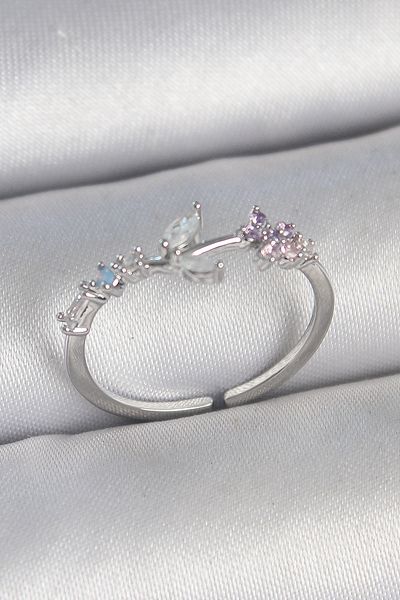 Skygo Brass Silver Color Zircon Stone Flower Model Adjustable Women's Ring - Tj-Byk3722
