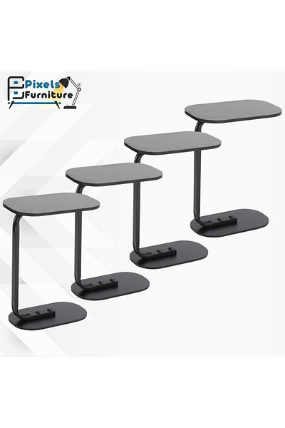 PixelsFurniture مجموعة 4 طاولة جانبية من بكسل الأثاث على شكل C للأريكة والسرير، طاولة بقواعد معدنية صلبة
