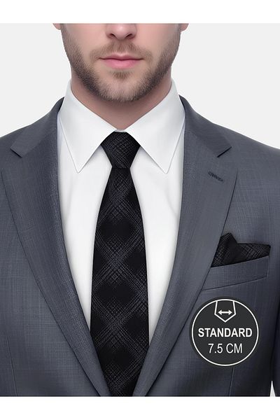 Milleniva Plaid Gray Tie & Handkerchief