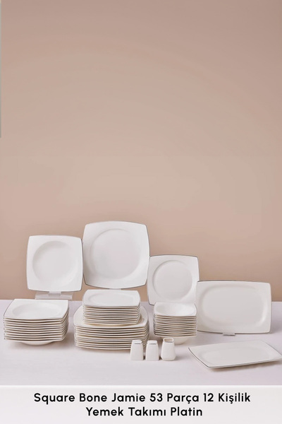 Karaca Square Bone Jamie 53 Parça 12 Kişilik Yemek Takımı Platin