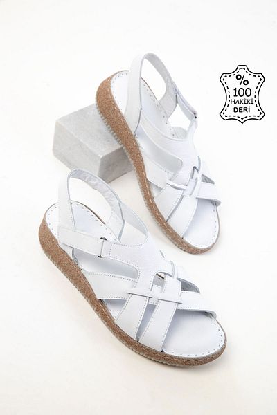 SOHO White Genuine Leather Women's Sandals 20560