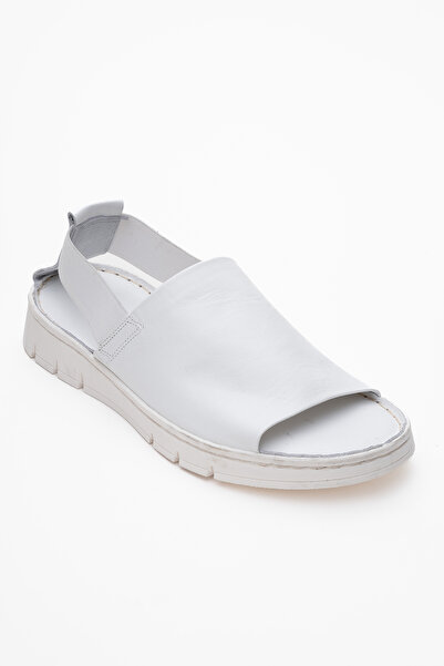 LuviShoes LONDOİ White Skin Genuine Leather Elastic Women's Sandals