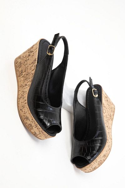 SOHO Schwarze Krako Damen-Schuhe mit Keilabsatz 20240