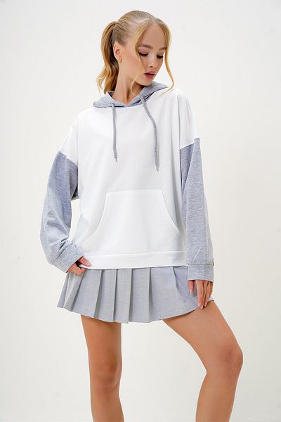 Trend Alaçatı Stili Dámská mikina Ecru Raised Color Block Oversize s kapucí ALC-X4977