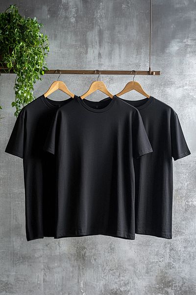 Trendyol Collection Μαύρο Oversize 3 Pack 100% T-Shirt TMNSS24TS00026