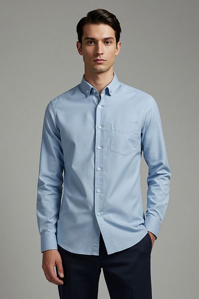Trendyol Collection Cămașă pentru bărbați, albastră, cu potrivire normală, ușor de călcat, TMNSS25GO00079