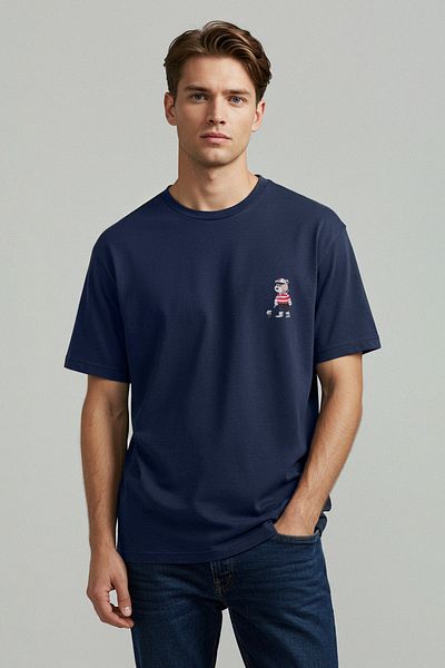 Trendyol Collection Navy Blue Unisex Regular Fit Teddy Bear Printed 100% Cotton T-Shirt Tmnss25Ts00161
