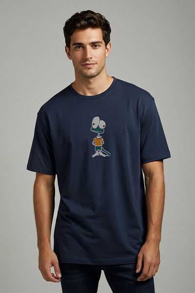 Trendyol Collection Blue Oversize Embroidery Revealed Detailing 100% Cotton T-Shirt Tmnss25Ts00199