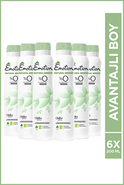 Emotion Natural Breeze Kadın Vegan Deodorant 6x200 ml Hızlı Kurur, Leke Bırakmaz