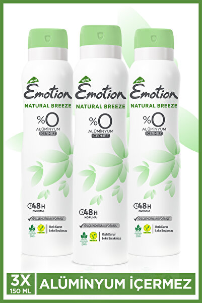 Emotion Natural Breeze Kadın Alüminyumsuz Vegan Deodorant 3x150ml Hızlı Kurur, Leke Bırakmaz