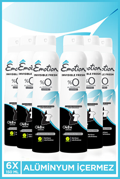 Emotion Invisible Fresh Black & White Kadın Deodorant 6x150ml Vegan, Leke Bırakmaz
