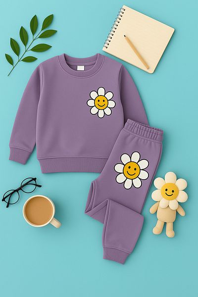 Katia&Bony Girl's Daisy Printed Pajama Set Lilac