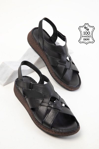 SOHO Black Genuine Leather Women's Sandals 20560