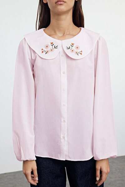 Trendyol Collection Light Pink Collar Embroidery Detail Woven Shirt Twoss23Go00009