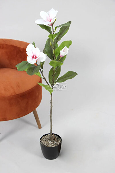 Yapay Çiçek Deposu Yapay Çiçekli Manolya Ağacı 100 cm Beyaz-Fuşya