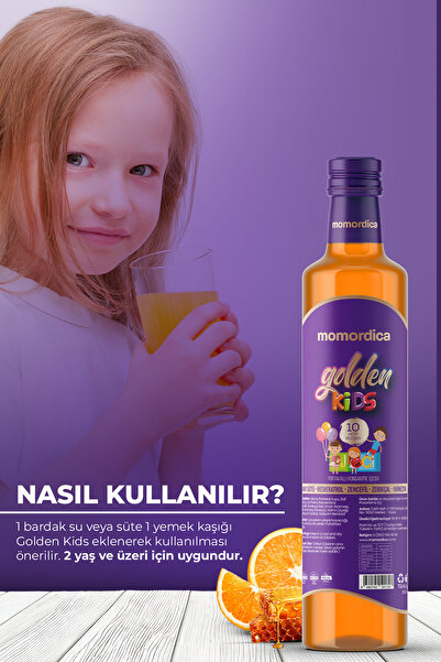 MOMORDİCA Golden Kids - 10 Doğal Bitki İçerikli Portakal Aromalı Çocuklara Özel Konsantre Karışım - 250ml