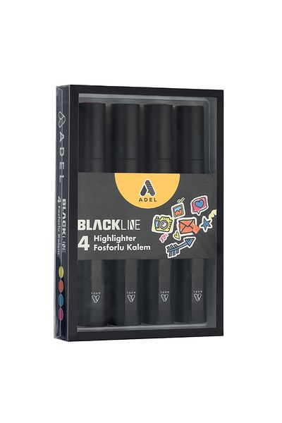 Adel Blackline Highlighter, Set of 4, with Cut Tip, Vibrant Colors