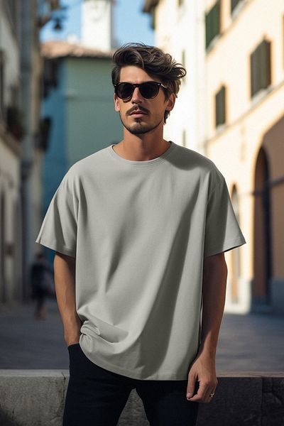Trendyol Collection Tricou supradimensionat gri cu mânecă scurtă, 100% bumbac - TMNSS22TS0318