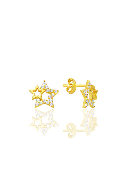 Söğütlü Silver Gümüş altın yaldızlı zirkon taşlı gecenin yıldızları kadın küpe SGTL12660GOLD