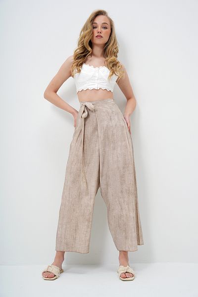 Trend Alaçatı Stili Women's Beige Lacing Detailed Shalwar Cut Aerobin Trousers Alc-X13896