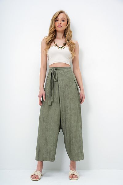 Trend Alaçatı Stili Khakifarbene, detaillierte Shalwar-Cut-Aerobin-Hose für Damen ALC-X13896