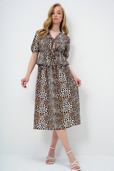 Trend Alaçatı Stili Women's Brown Lace Detailed Blouse and Skirt Set Alc-X13946