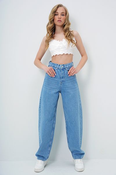 Trend Alaçatı Stili Hellblaue Baggy-Ballon-Jeans mit hoher Taille für Damen ALC-X12557
