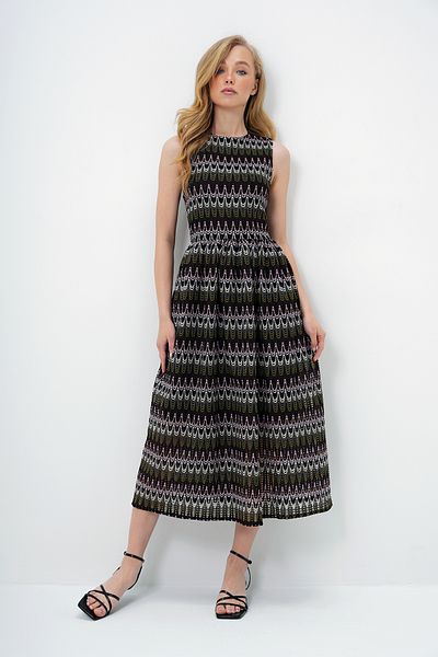 Trend Alaçatı Stili Khakifarbenes Damenkleid mit dickem Trägermotiv und besticktem Futter in Maxilänge ALC-X13461