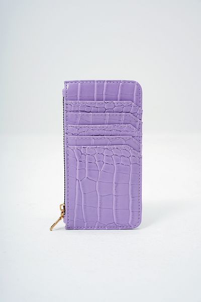 Trend Alaçatı Stili Women's Lilac Faux Leather Zippered Coin Compartment Croco Pattern Thin Card Holder Alc-X14078