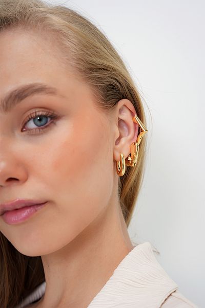 Trend Alaçatı Stili Women's Gold Heart Detailed 3 Piece Earrings Alc-X14045