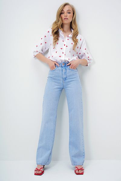 Trend Alaçatı Stili Hellblaue Palazzo-Jeanshose mit hoher Taille für Damen ALC-X13307