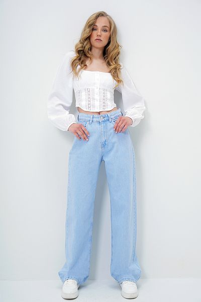 Trend Alaçatı Stili Women Light Blue High Waist Buggy Cut Jean Pants Alc-X13955