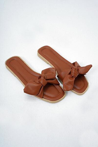 Trend Alaçatı Stili Γυναικείες φλατ παντόφλες με φιόγκο από συνθετικό δέρμα ALC-X14011