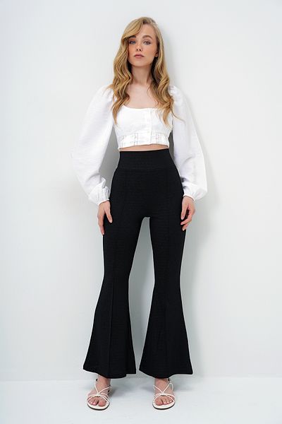 Trend Alaçatı Stili Schwarze, ausgestellte, glitzernde Damenhose ALC-X14114