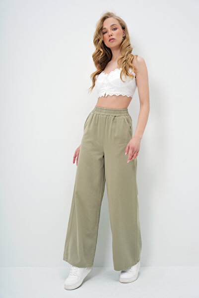 Trend Alaçatı Stili Women's Green Double Pocket Gabardine Palazzo Trousers Alc-X13983
